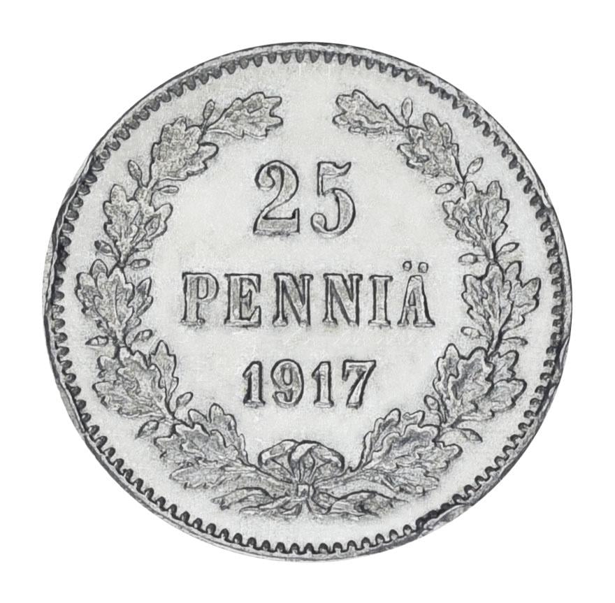 Коллекционная монета Финляндия 25 пенни 1 917 серебро VF (KM#6.2)