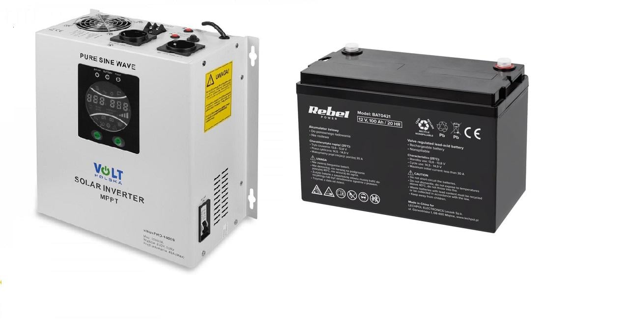 Акумулятор гелевий для ДБЖ Rebel Concept 12V 100 Ah BAT0421 з джерелом безперебійного живлення Volt Polska SINUS PRO 1000 S 12/230V (700/1000W)