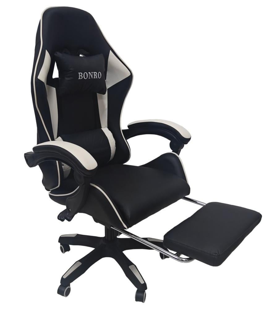 Кресло геймерское Bonro B-945 с подставкой для ног и подлокотниками до 120 кг Черно-белый (147-76-42401106)