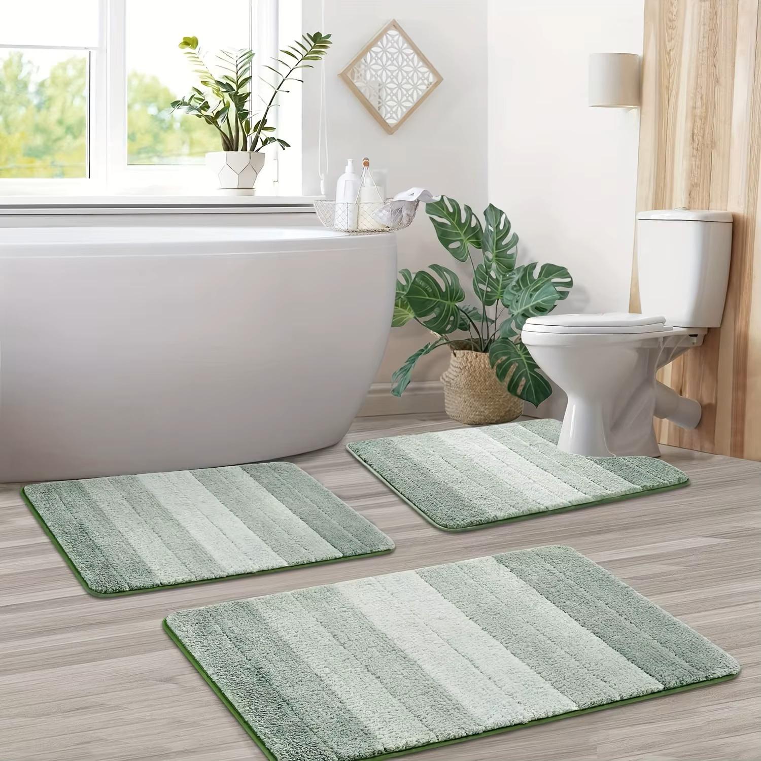 Набір килимків для ванної кімнати з пухнастої мікрофібри Soft Comfort 3 шт. 50х80/40х60 см та U-подібний 50х40 см Зелений (7802893)