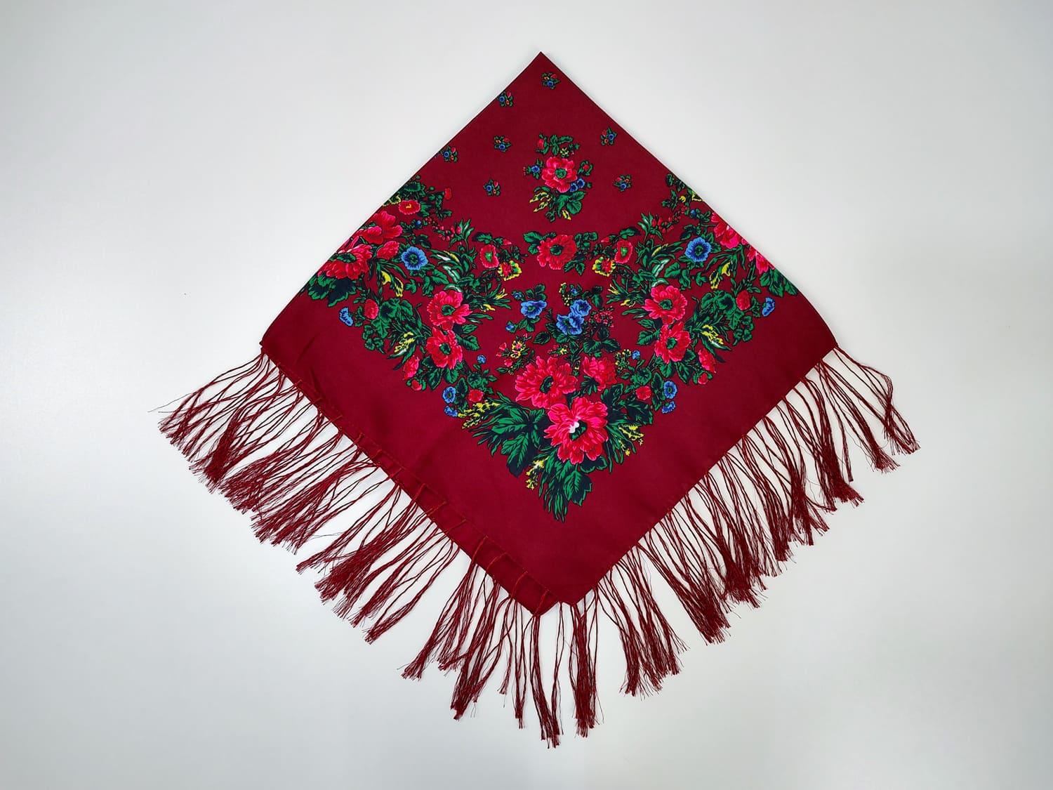 Платок и тороками 80x80 см Бордовый (30070644)