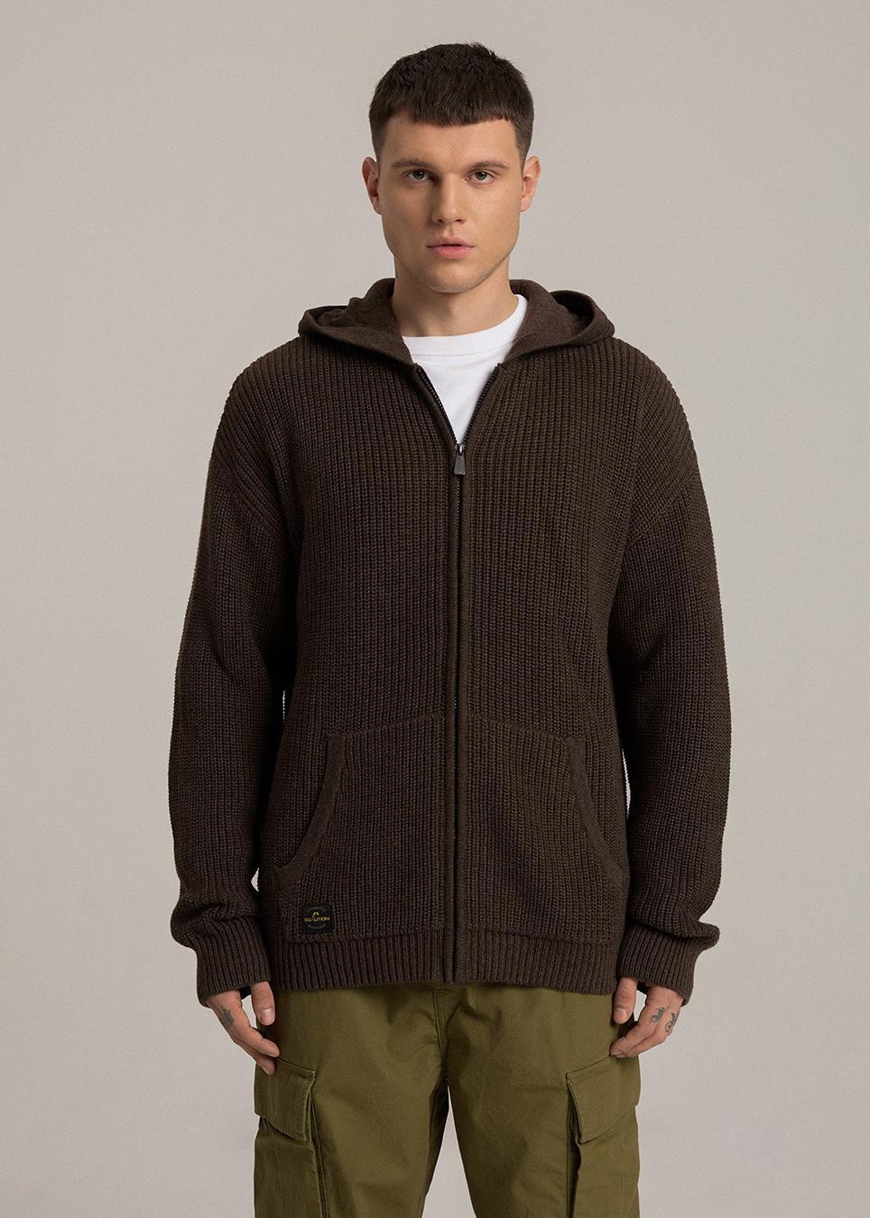 Светр чоловічий Diverse CLTN AWLO з капюшоном M Коричневий меланж (5905384076083)