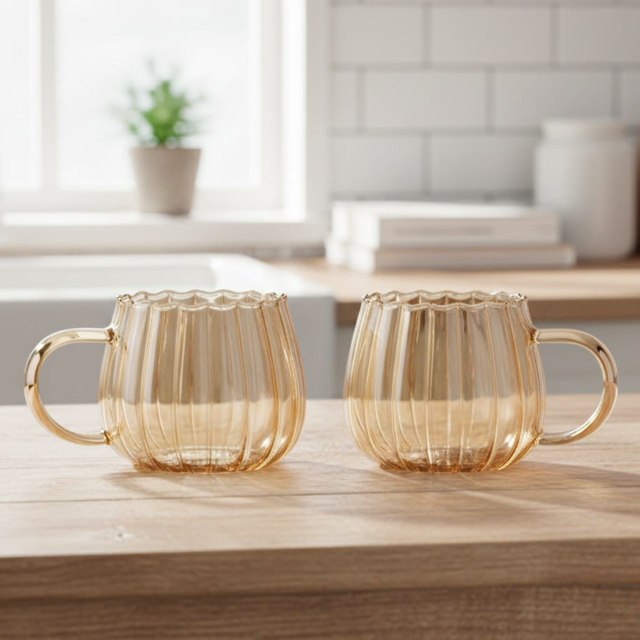 Набор чашек из боросиликатного стекла с ручками Ardesto Golden Moon 2 шт. по 350 мл Прозрачный/Золотистый (AR2635BGG)