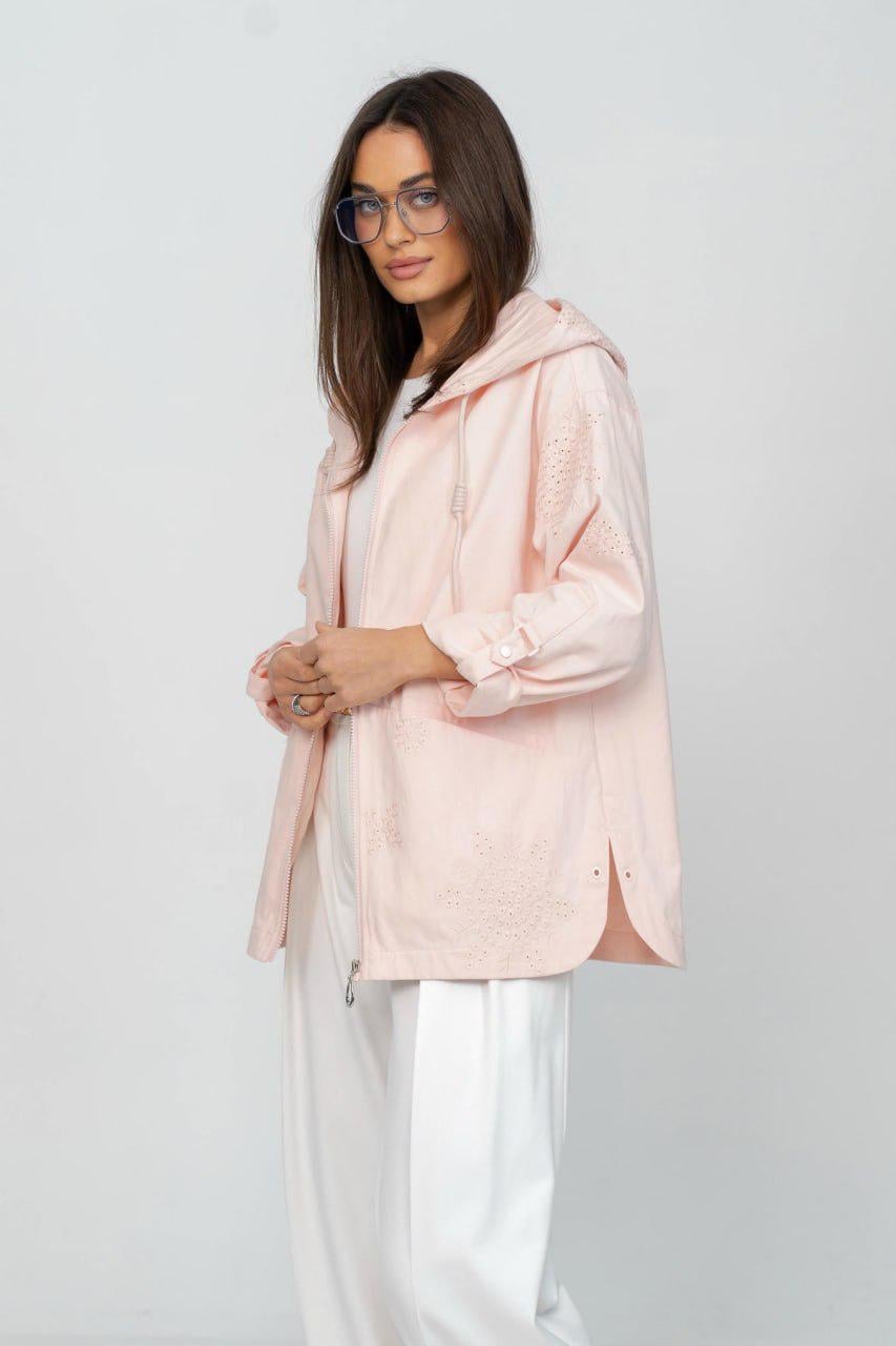 Куртка-вітрівка котонова Рішельє oversize 4XL Рожевий зефір (33356687)
