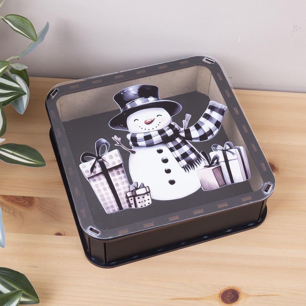 Коробка квадратная Снеговик (6256-3) - фото 1 Коробка квадратная Снеговик (6256-3) - фото 1