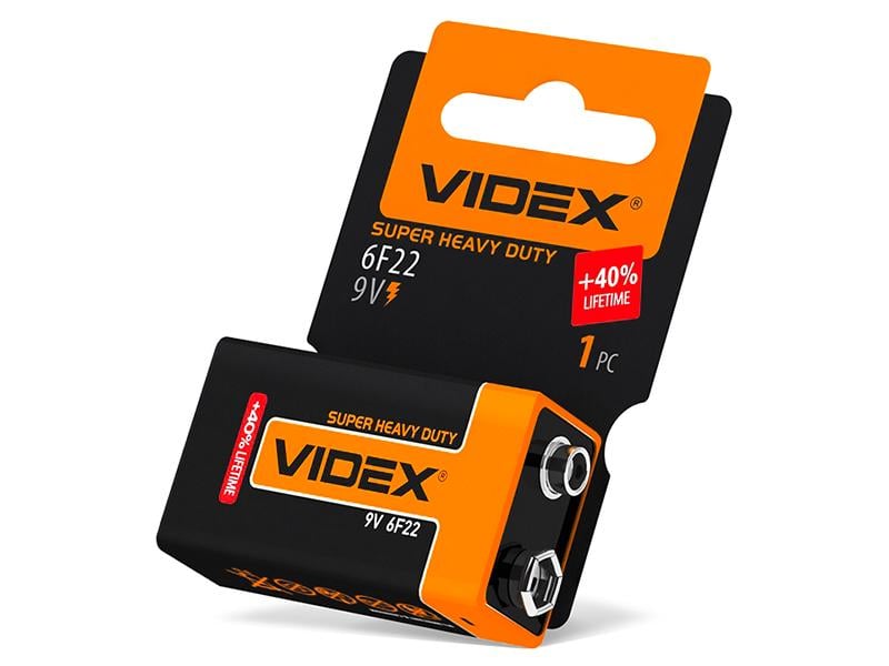 Батарейка солевая Videx 6F22/9V 1 шт. Shrink Card (8437)