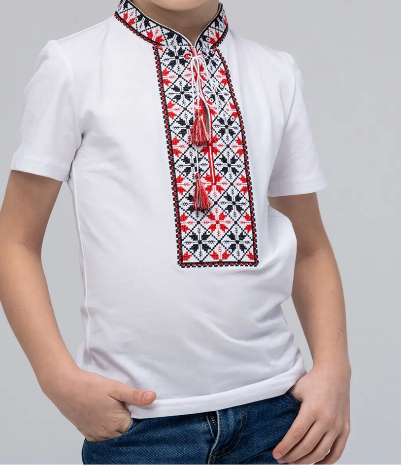 Футболка-вышиванка детская на мальчика трикотажная 116 см Белый (д-45-116) - фото 4 Футболка-вышиванка детская на мальчика трикотажная 116 см Белый (д-45-116) - фото 4