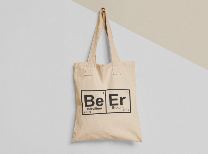 Эко-сумка шоппер с принтом "BeEr" таблица Менделеева 38х40 см Бежевый (ПН7-Т)
