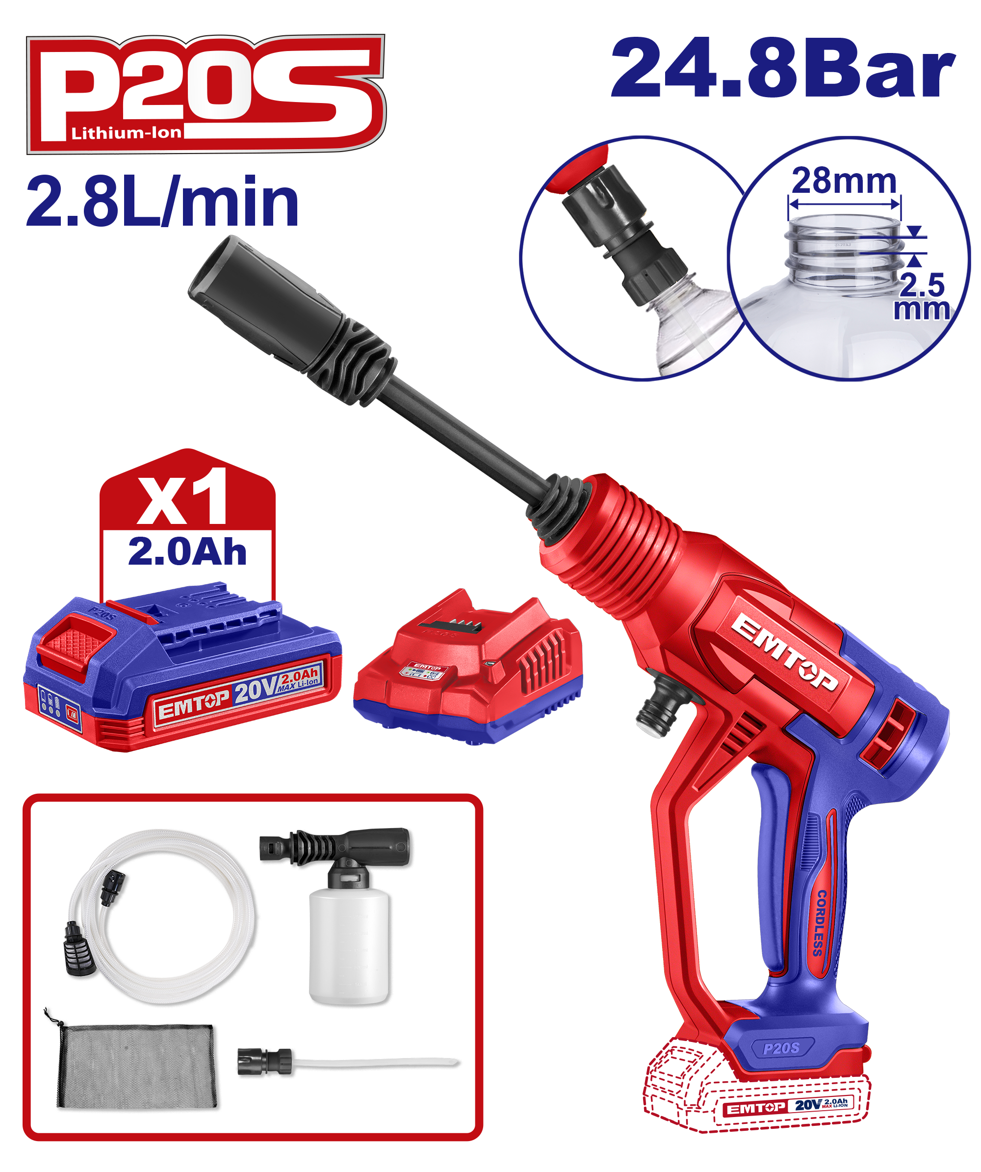 Мінімийка акумуляторна EMTOP ELPW20362 - фото 2 Мінімийка акумуляторна EMTOP ELPW20362 - фото 2