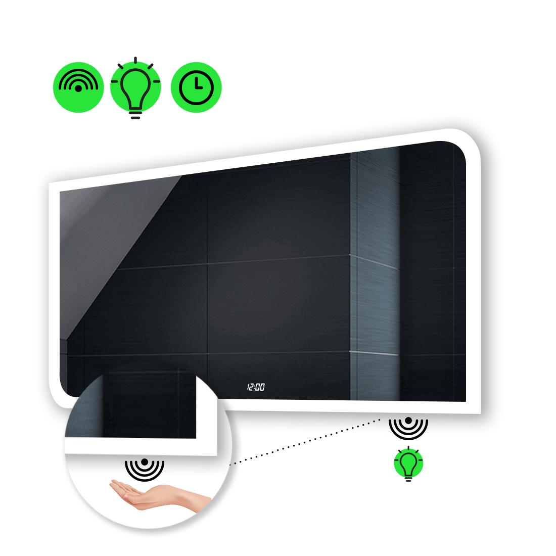 LED-зеркало 80x60 см с ИК включателем и часами Kruka (Krukag27)