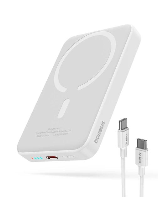 Повербанк Baseus Magnetic Mini Air 10000 mAh 20 W 2в1 QC3.0+PD3.0 з бездротовою зарядкою Qi 15 W White (P10059001223-00) - фото 3