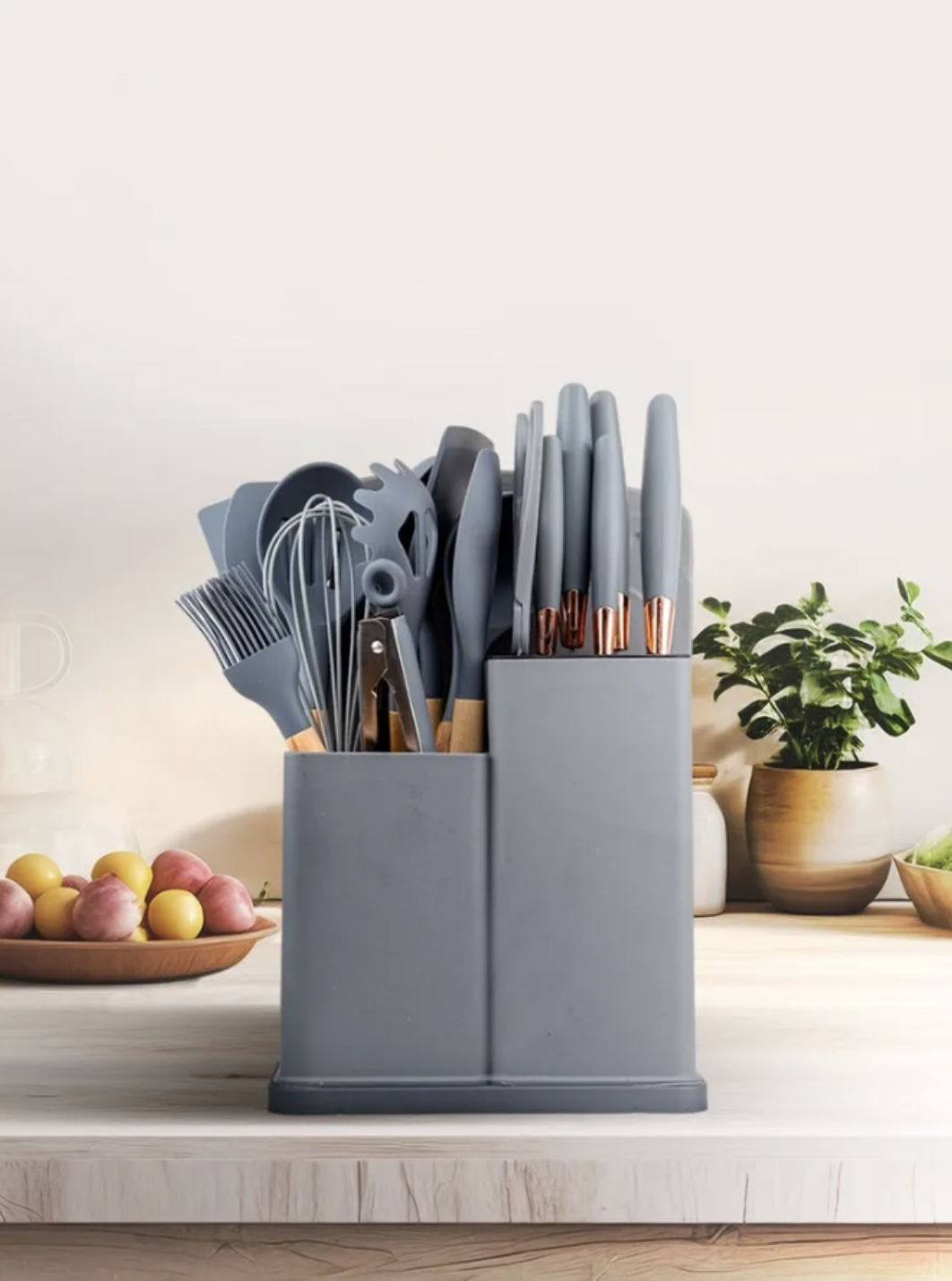 Набор кухонных принадлежностей 19 предметов с деревянной ручкой на подставке Серый (Е500109) - фото 8 Набор кухонных принадлежностей 19 предметов с деревянной ручкой на подставке Серый (Е500109) - фото 8