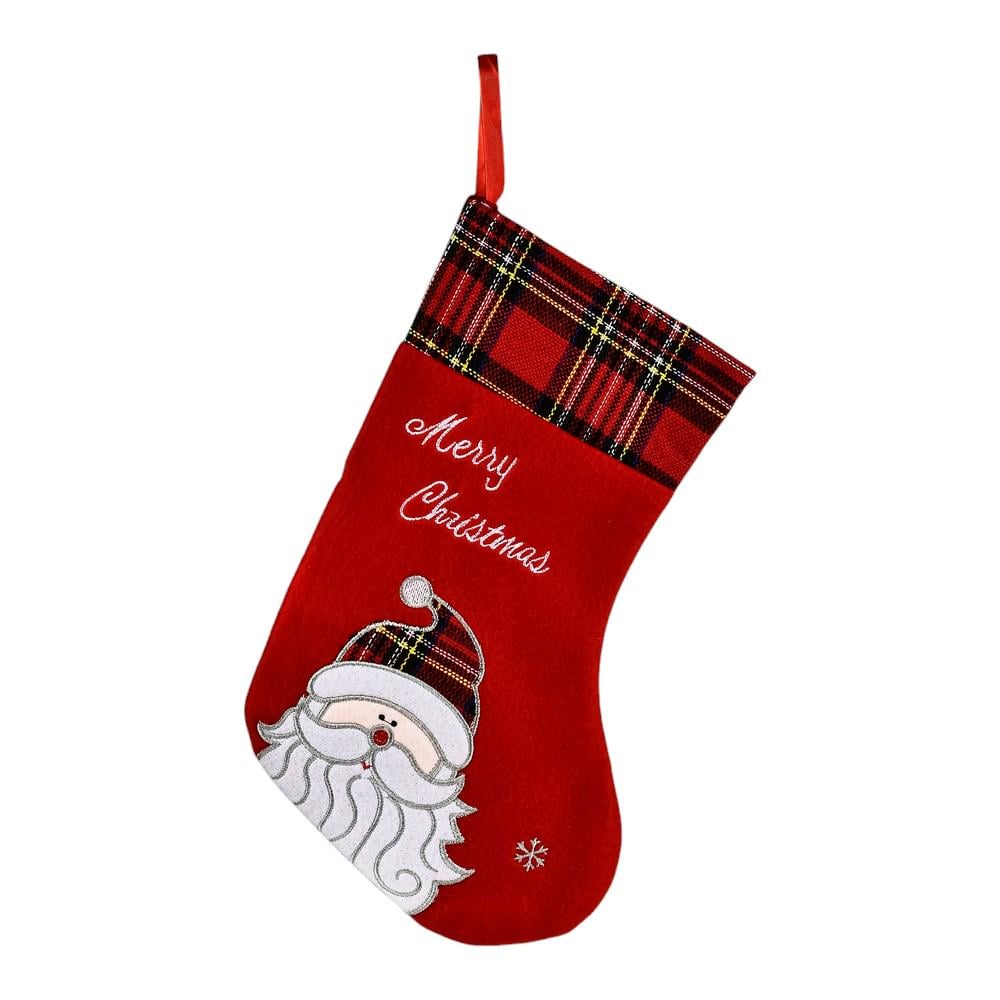 Новогодний носок для подарков Stenson R96069 полиэстереновый 30 см принт санта с надписью Красный