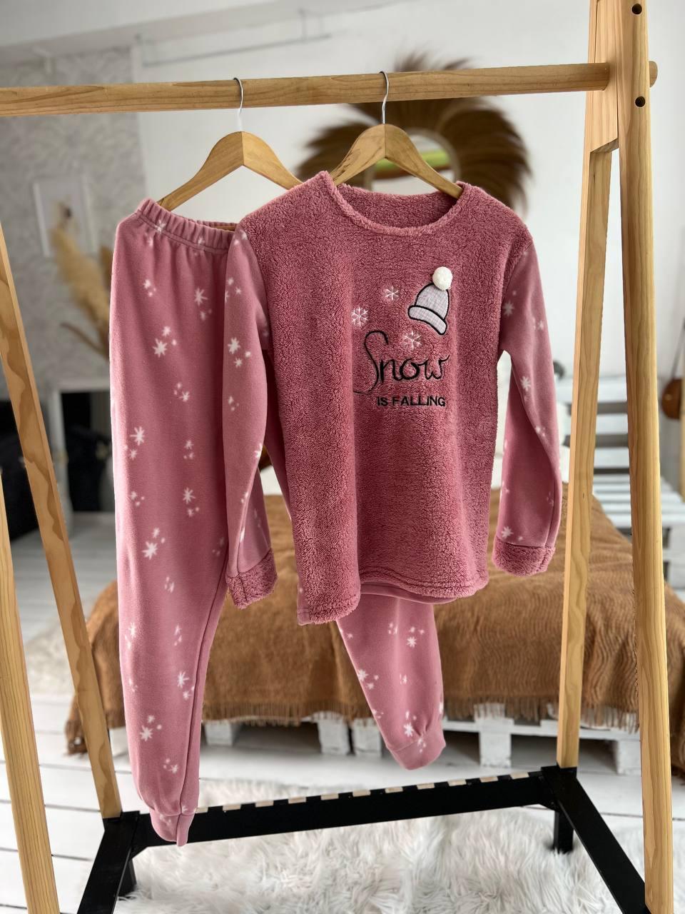 Пижама женская DO2166 на флисе с принтом XL Розовый - фото 5