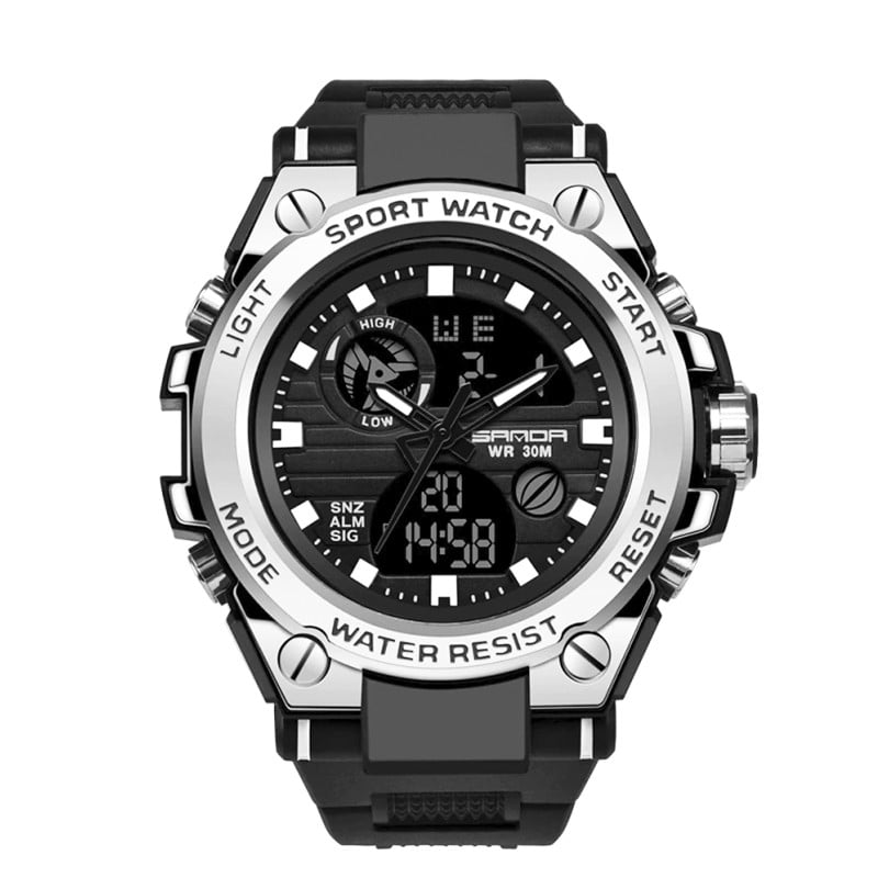 Часы мужские спортивные кварцевые влагозащищенные SANDA 739 Silver