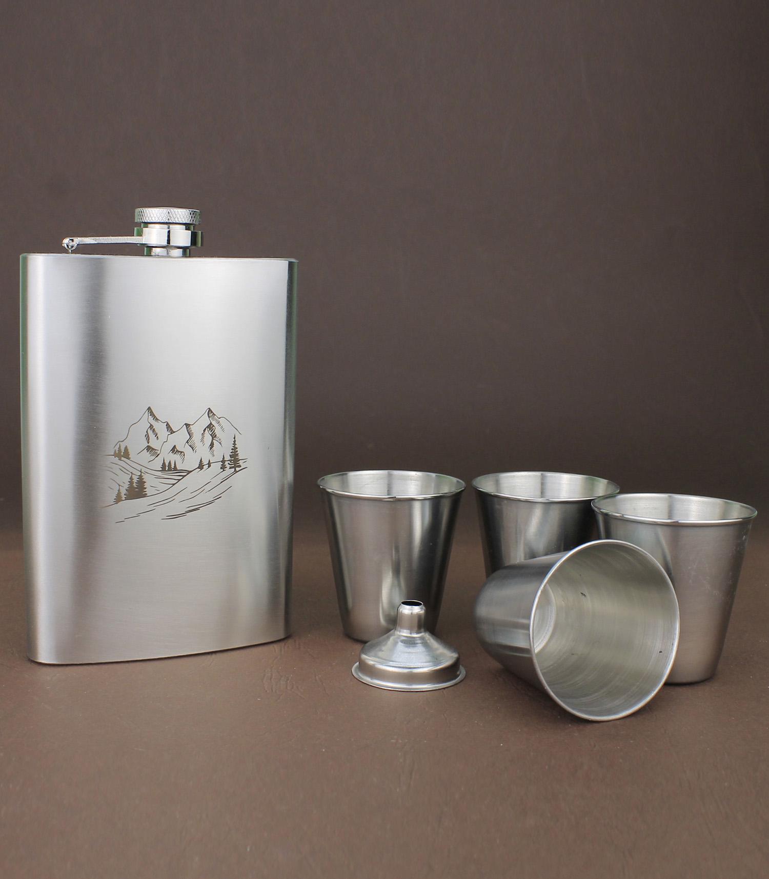 Набір фляги з гравіюванням Карпати з лійкою/запальничкою/стопками (21-0036)