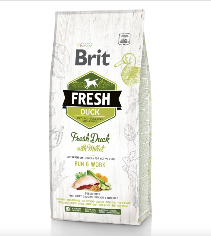 Сухой корм Brit Fresh Duck with Millet Run&Work для активных собак всех пород 12 кг