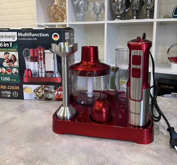 Блендер погружной Rainberg RB-2293 6в1 с подставкой 1200 Вт Красный (2760048092)