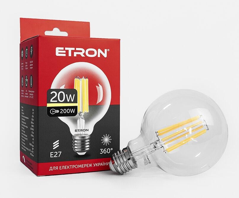 Светодиодная филаментная лампа ETRON Filament G95 20W E27 3000K Прозрачный (14287)