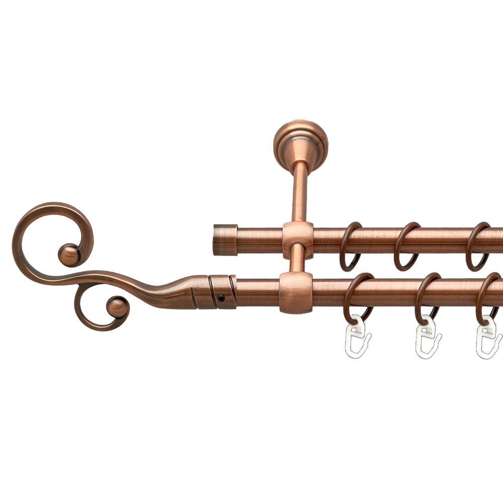 Карниз металлический Orvit Флорес двухрядный литой/гладкая труба/кольцо металлическое Медь 16/16 мм 160 см (00-00019743)