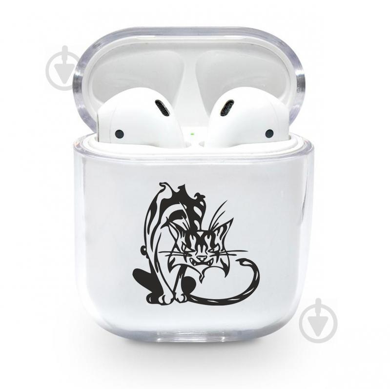 Прозрачный силиконовый чехол Apple AirPods с рисунком - Cat (KAP1194)