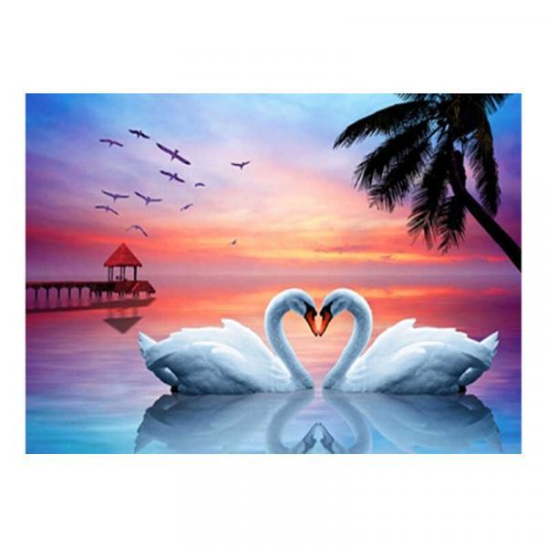 Алмазна мозаїка TK Group Лебеді на заході 40х30 см з рамкою в коробці (GB73571-mt)