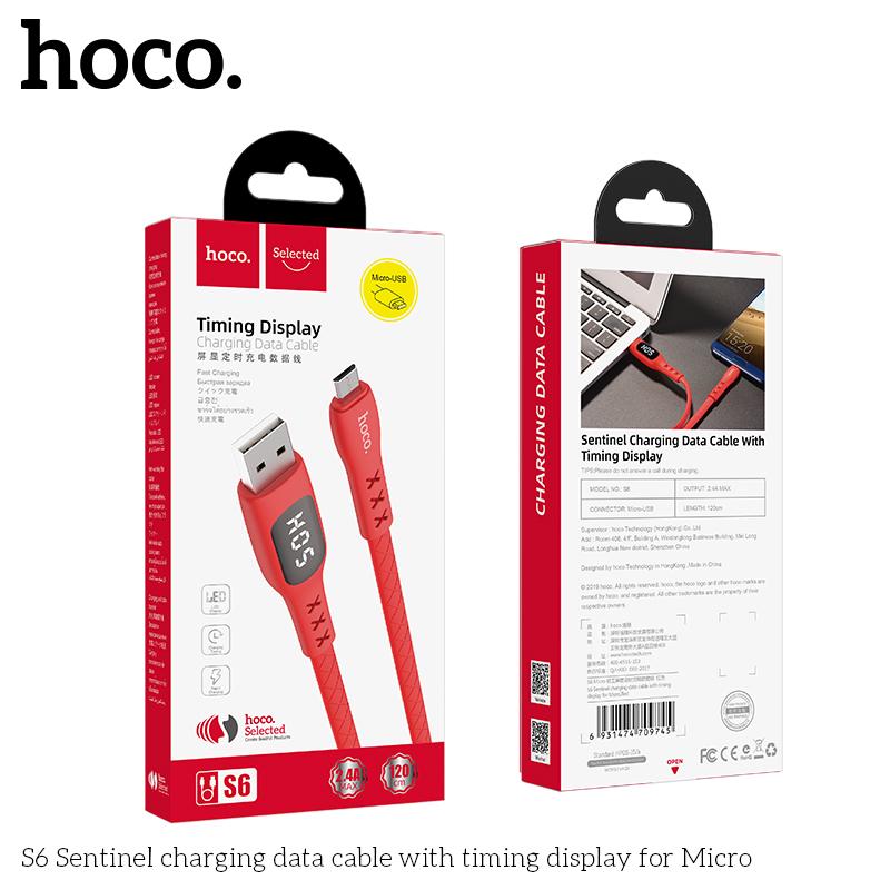 Кабель Hoco Micro USB Sentinel Tming Display S6 1,2 м 2,4A Red - фото 2