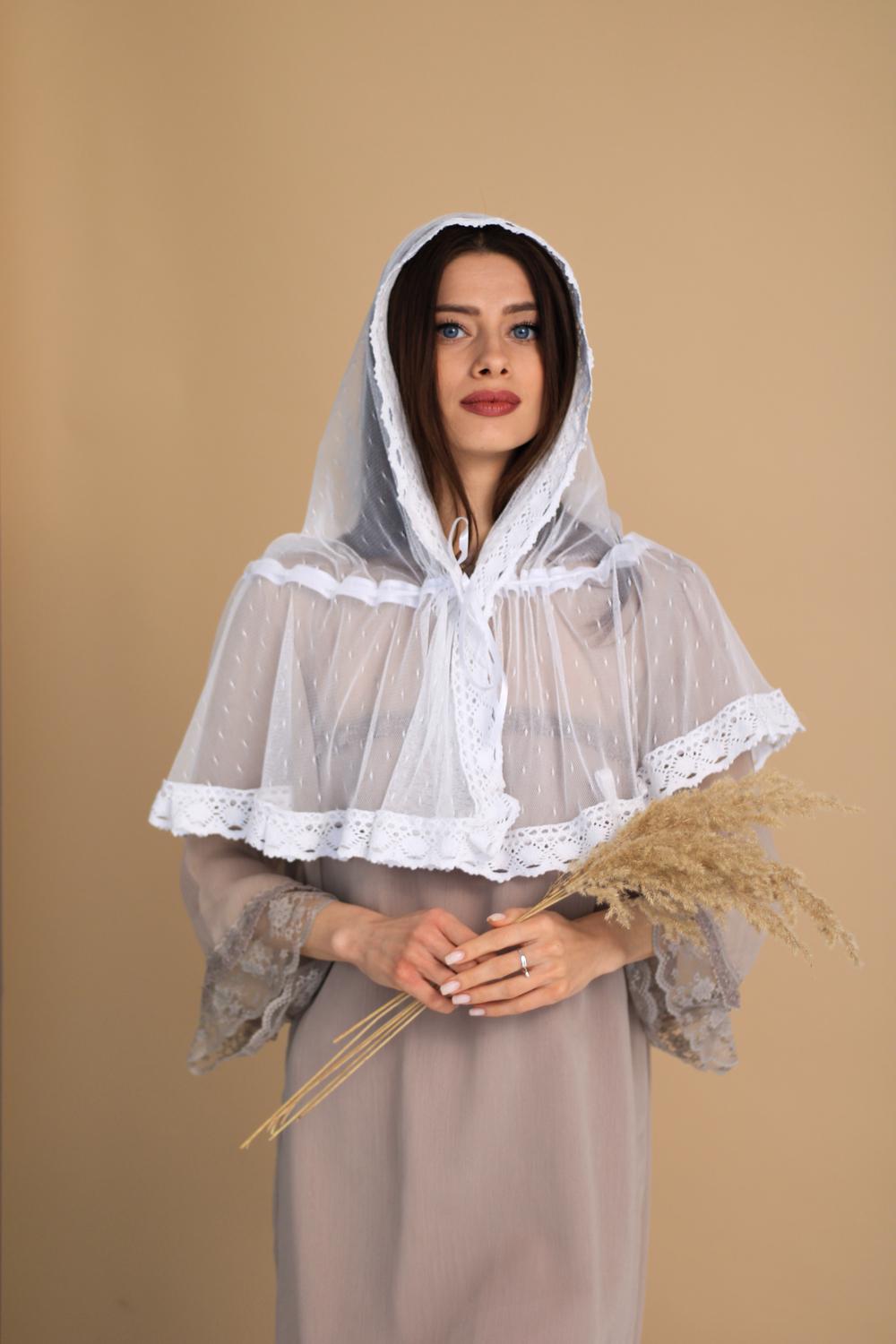 Палантин для храма на голову 80x120 см Белый (п018) - фото 5 Палантин для храма на голову 80x120 см Белый (п018) - фото 5