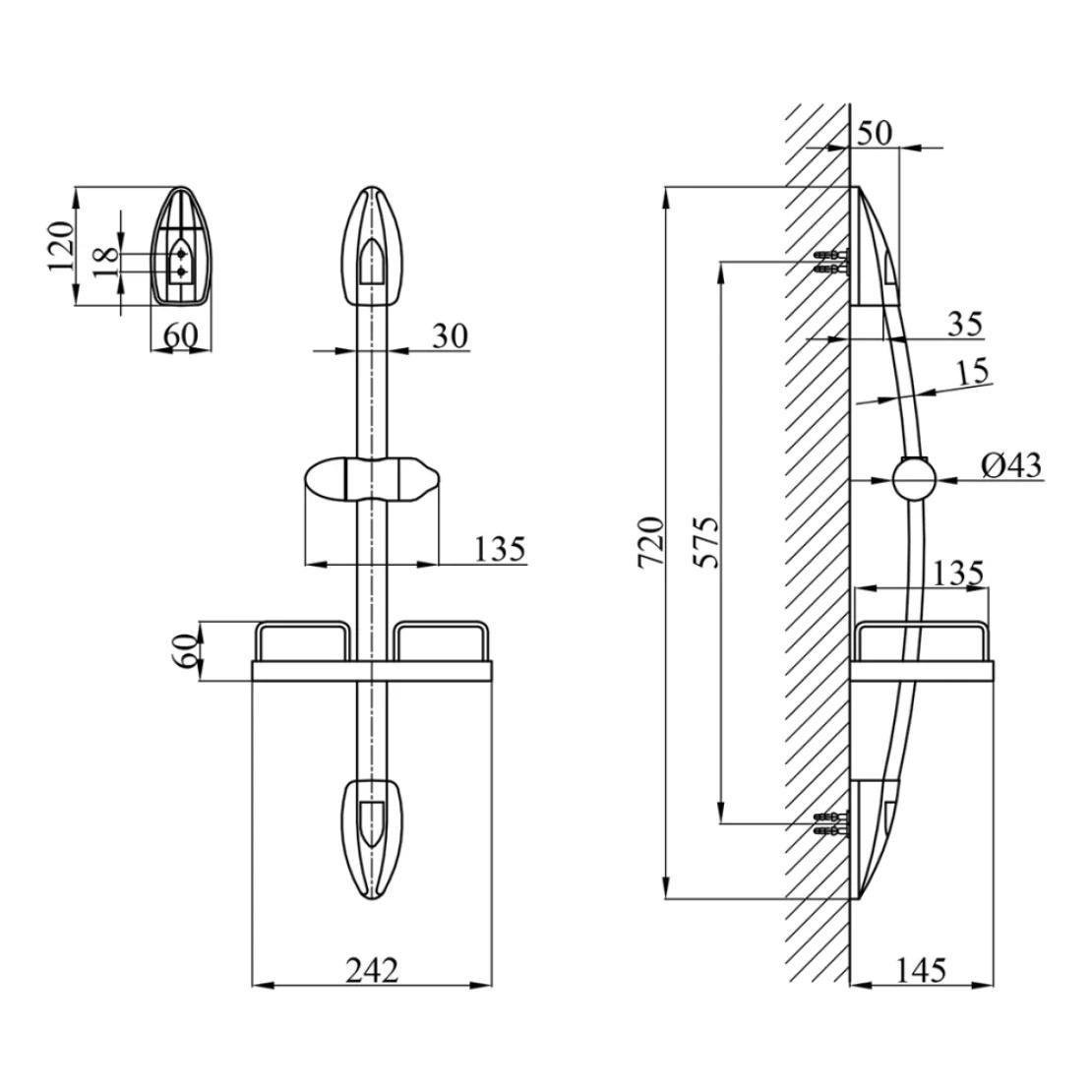 Штанга для душа Kroner KRM C750 с полкой Хром (CV022941) - фото 7 Штанга для душа Kroner KRM C750 с полкой Хром (CV022941) - фото 7