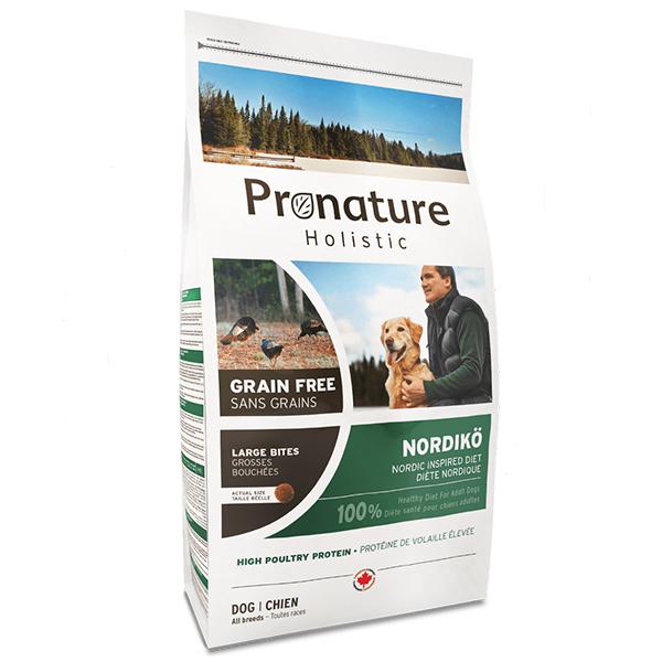 Корм сухой беззерновой холистик для собак средних и крупных пород Pronature Holistic Nordikо Large Bites индейка с ягодами 12 кг (ПРХСВНОКП12)