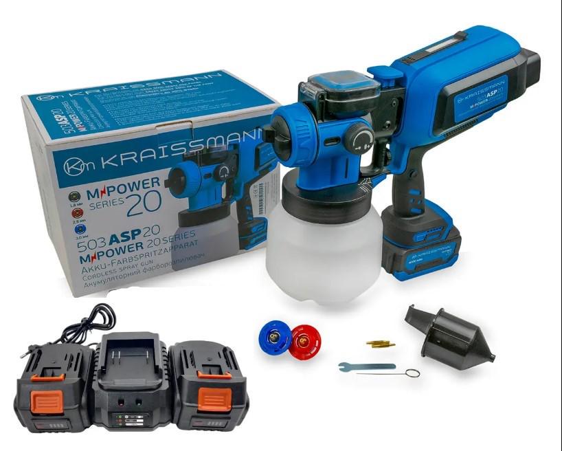 Краскораспылитель аккумуляторный KRAISSMANN 503 ASP 20 MP 2 аккумулятора 2000 мАч и ЗУ с подсветкой поверхности (25468323) Краскораспылитель аккумуляторный KRAISSMANN 503 ASP 20 MP 2 аккумулятора 2000 мАч и ЗУ с подсветкой поверхности (25468323)