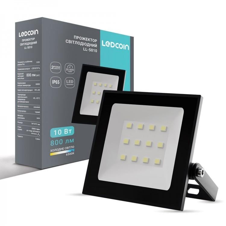 Светодиодный прожектор Ledcoin LL-5010 10Вт 6500K IP65 черный