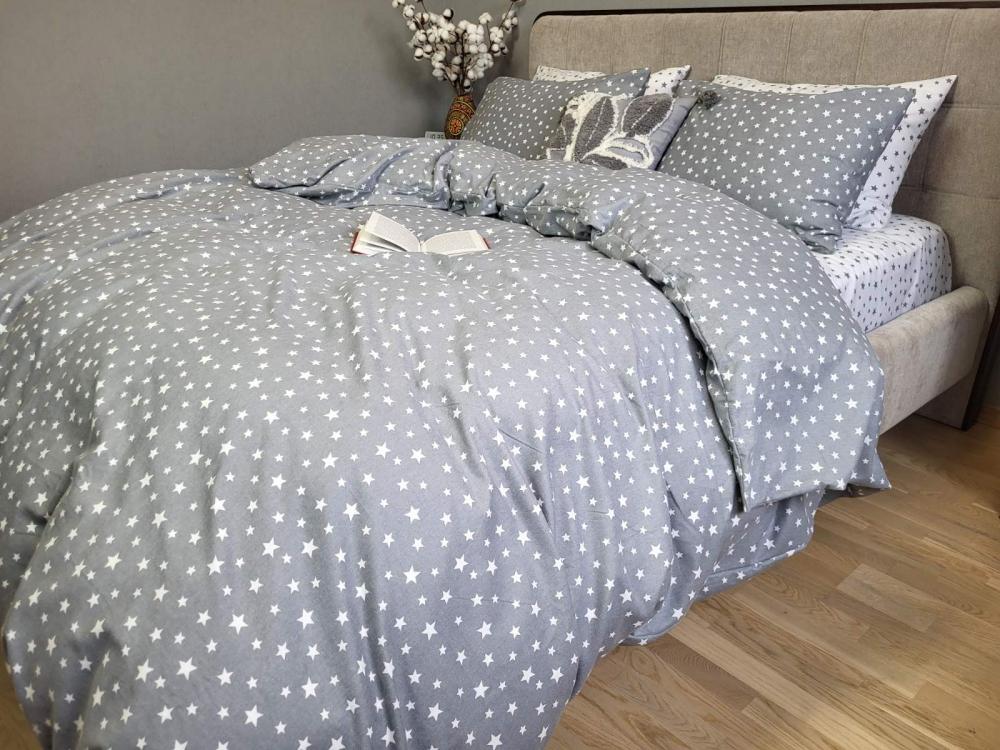 Комплект постельного белья Звездочка Turkish flannel двуспальный на резинке Серый (2403003110)