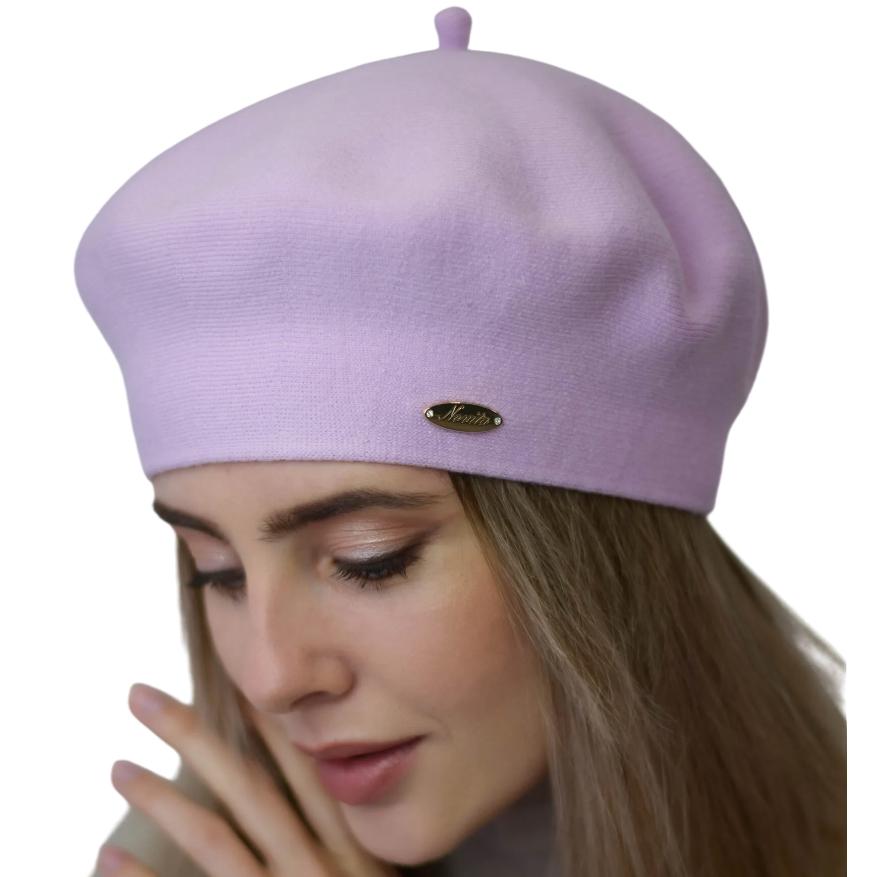 Берет женский двойной Novita Софи из вискозы теплый мягкий L р. 57-58 Лиловый