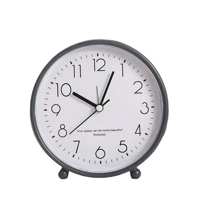 Часы круглые настольные с будильником от батареи АА Серый (RW-02S)