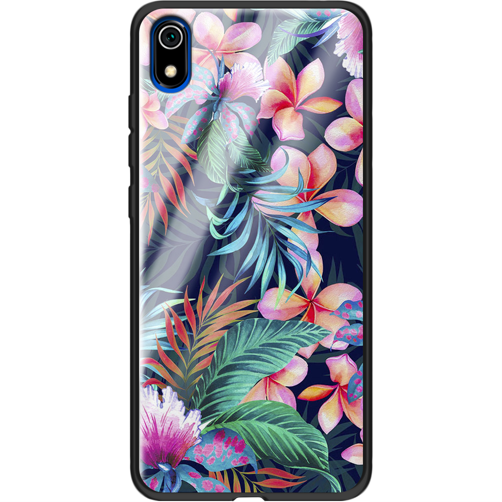Чехол Boxface Xiaomi Redmi 7A flowers in the tropics Черный силикон со стеклом (37400-up1971-37746)