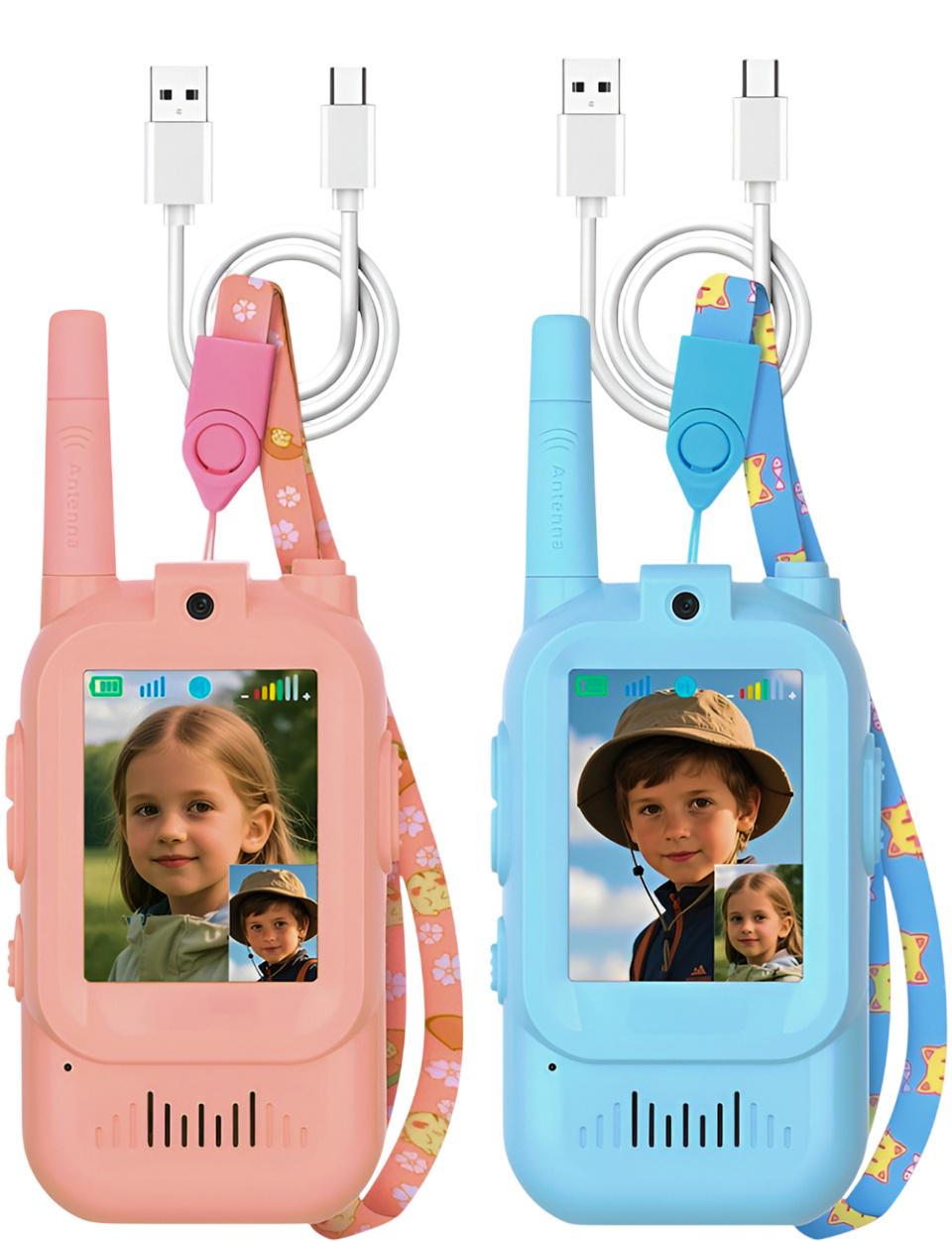 Комплект детских раций Walkie Talkies с видеозвонком Wi-Fi цветным экраном до 300 м на аккумуляторе 2 шт. Голубой/Розовый (1065-15)