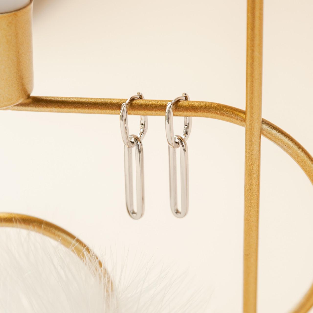 Серебряные серьги-протяжки женские Звенья цепи съемные без камней