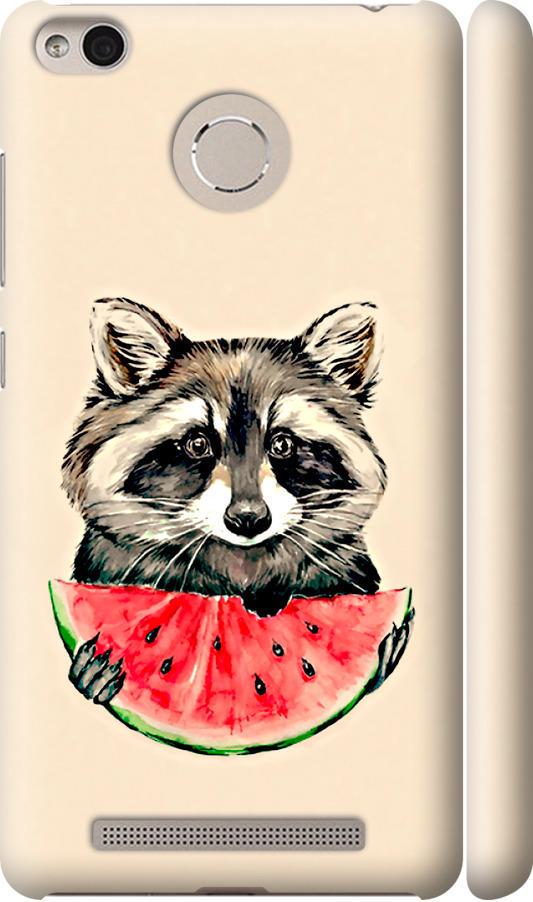 Чехол на Xiaomi Redmi 3s Енотик с арбузом (4605m-357-42517)