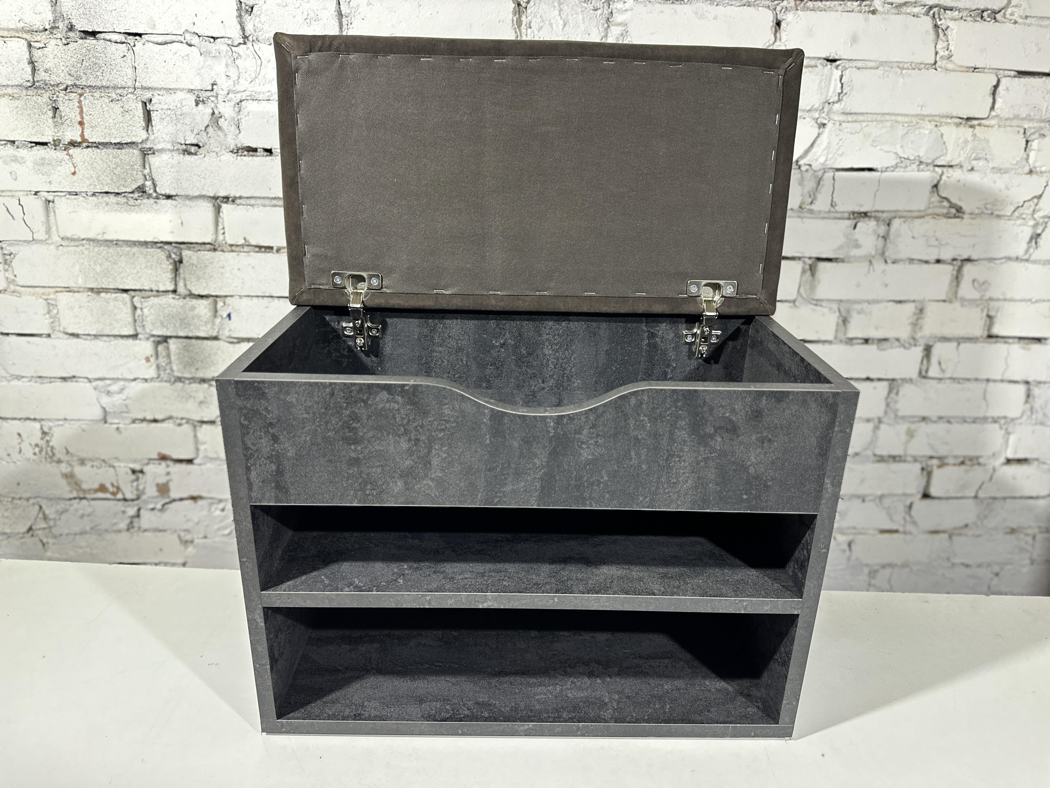 Тумба для обуви ДСП/ткань 30х60х45 см Черный угольный/Шоколад - фото 2 Тумба для обуви ДСП/ткань 30х60х45 см Черный угольный/Шоколад - фото 2