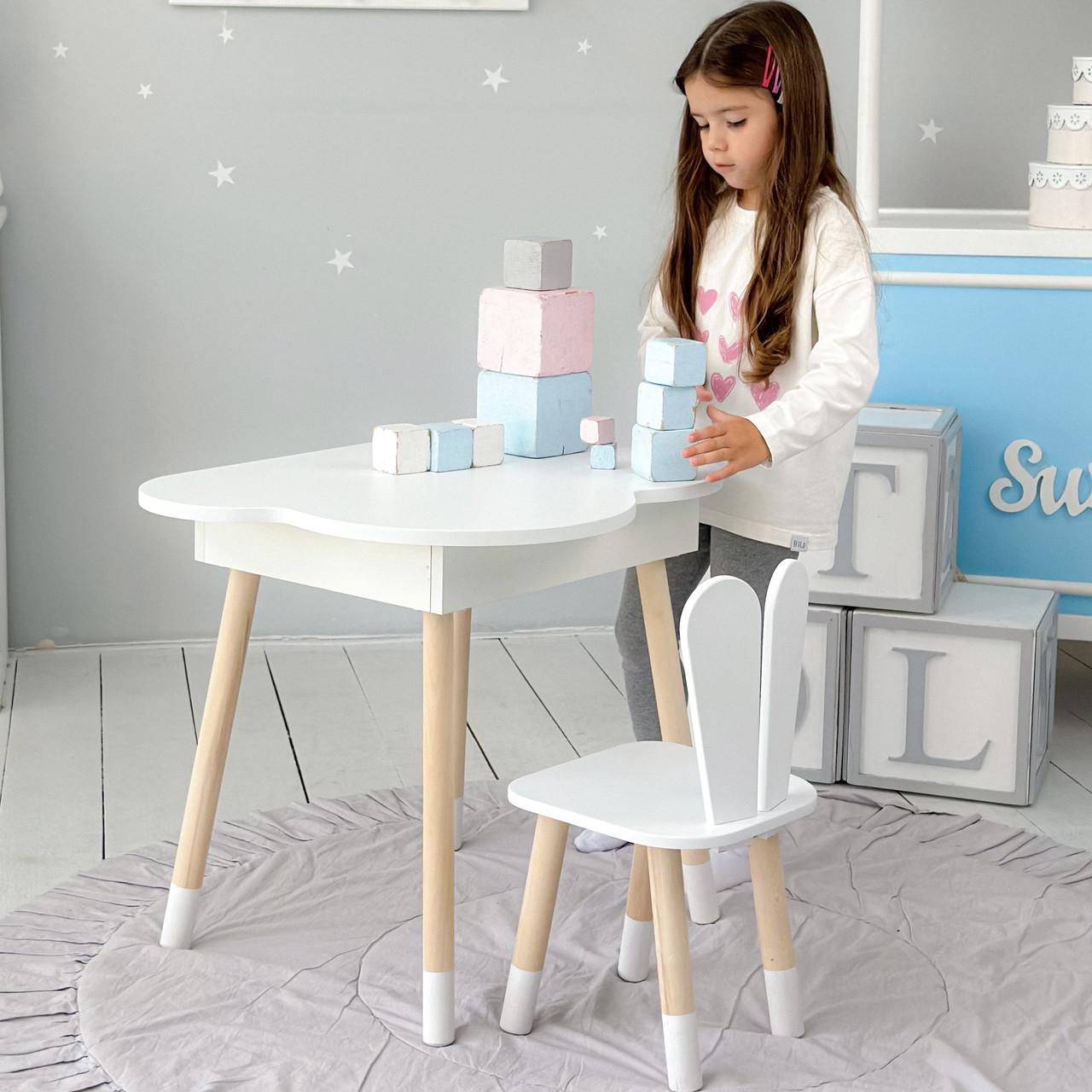 Стол облачко с нишей и стул зайчик Белый (41008) Стол облачко с нишей и стул зайчик Белый (41008)