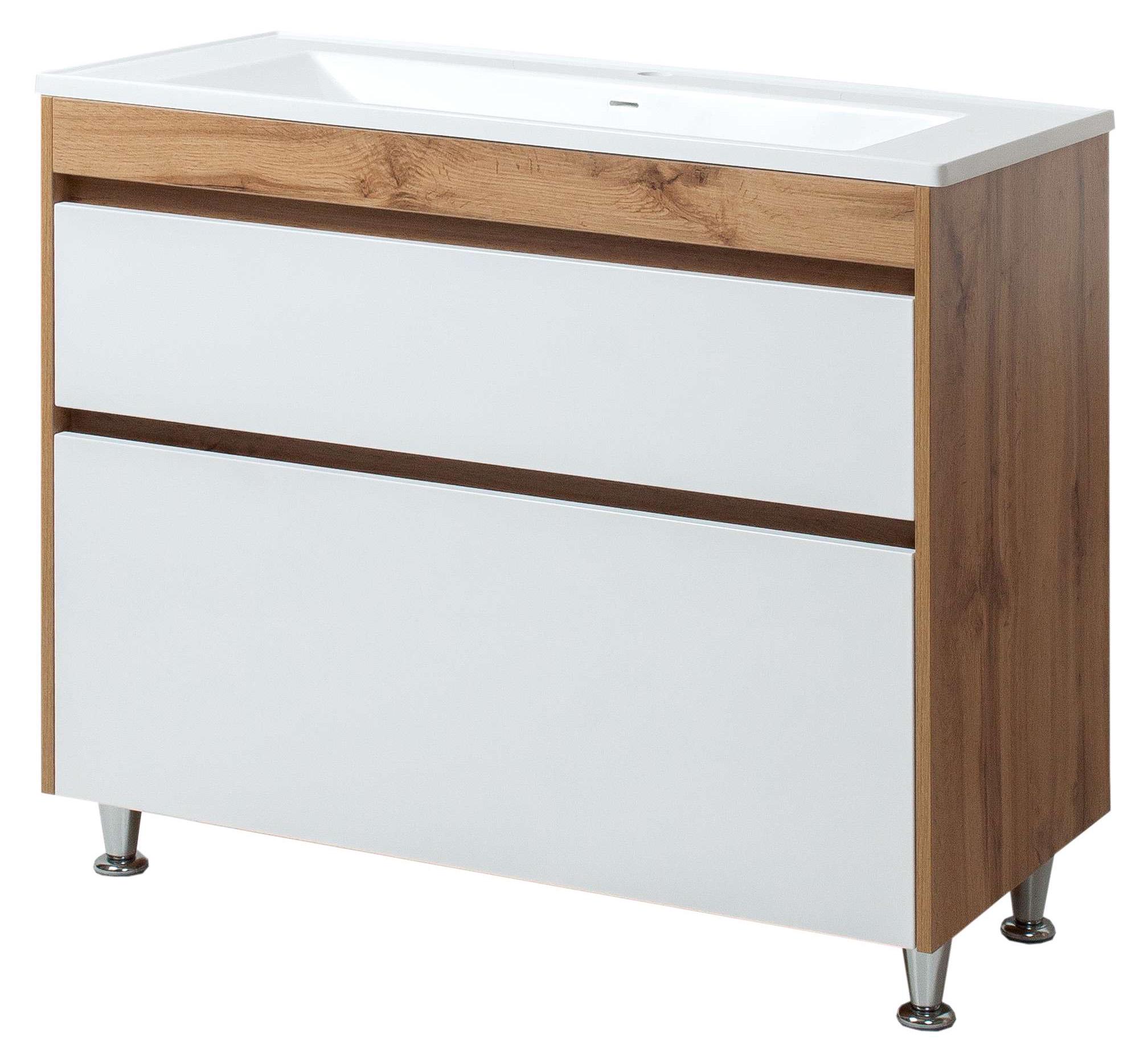 Тумба ЮВВИС Венера ТНБ-2 Д с умывальником Канте 100 см Белый/Дуб Тахо (UVV016)