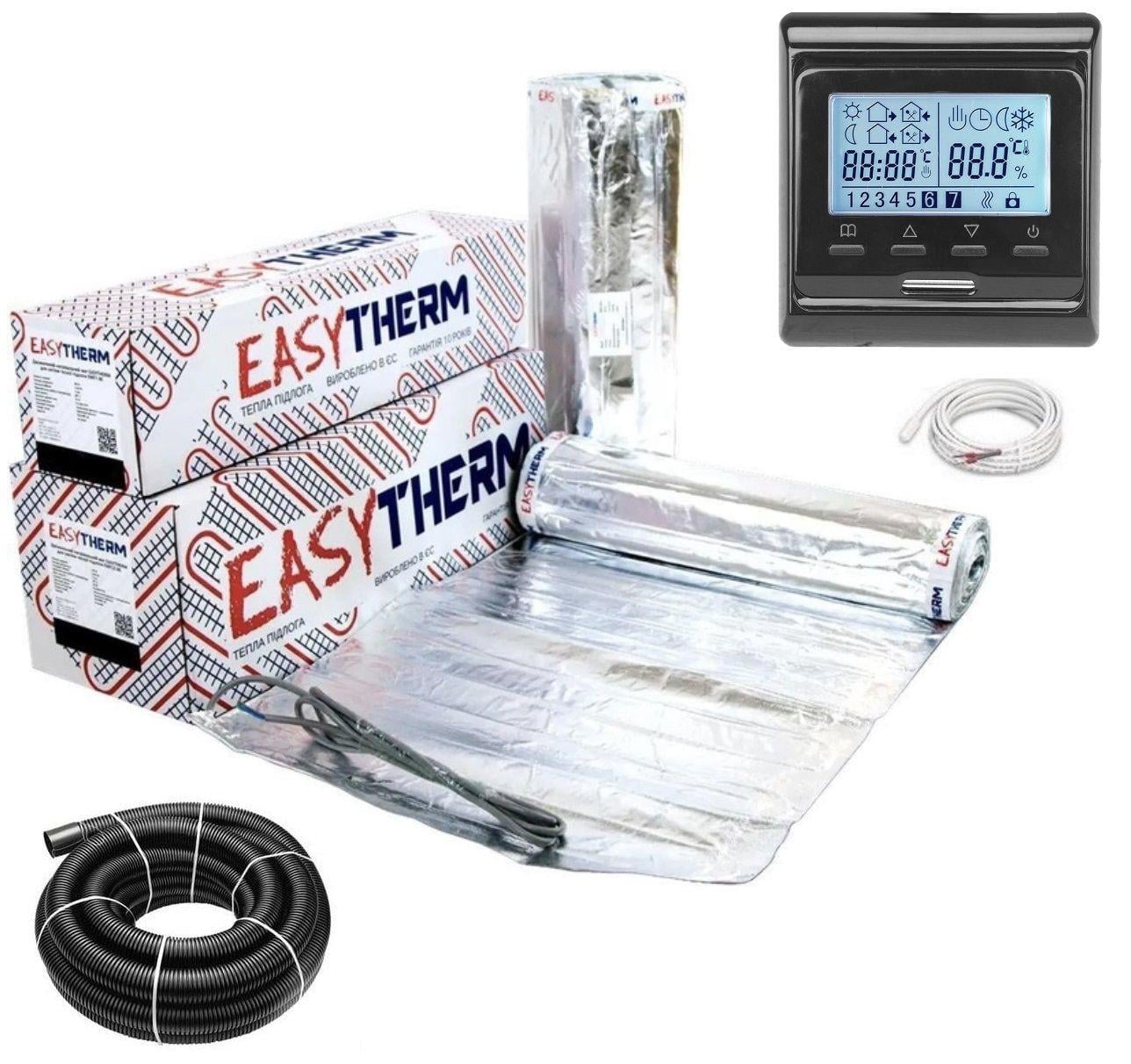 Мат нагревательный алюминиевый Easytherm EMF 2,5 м² 5 м 400 Вт с черным программируемым терморегулятором