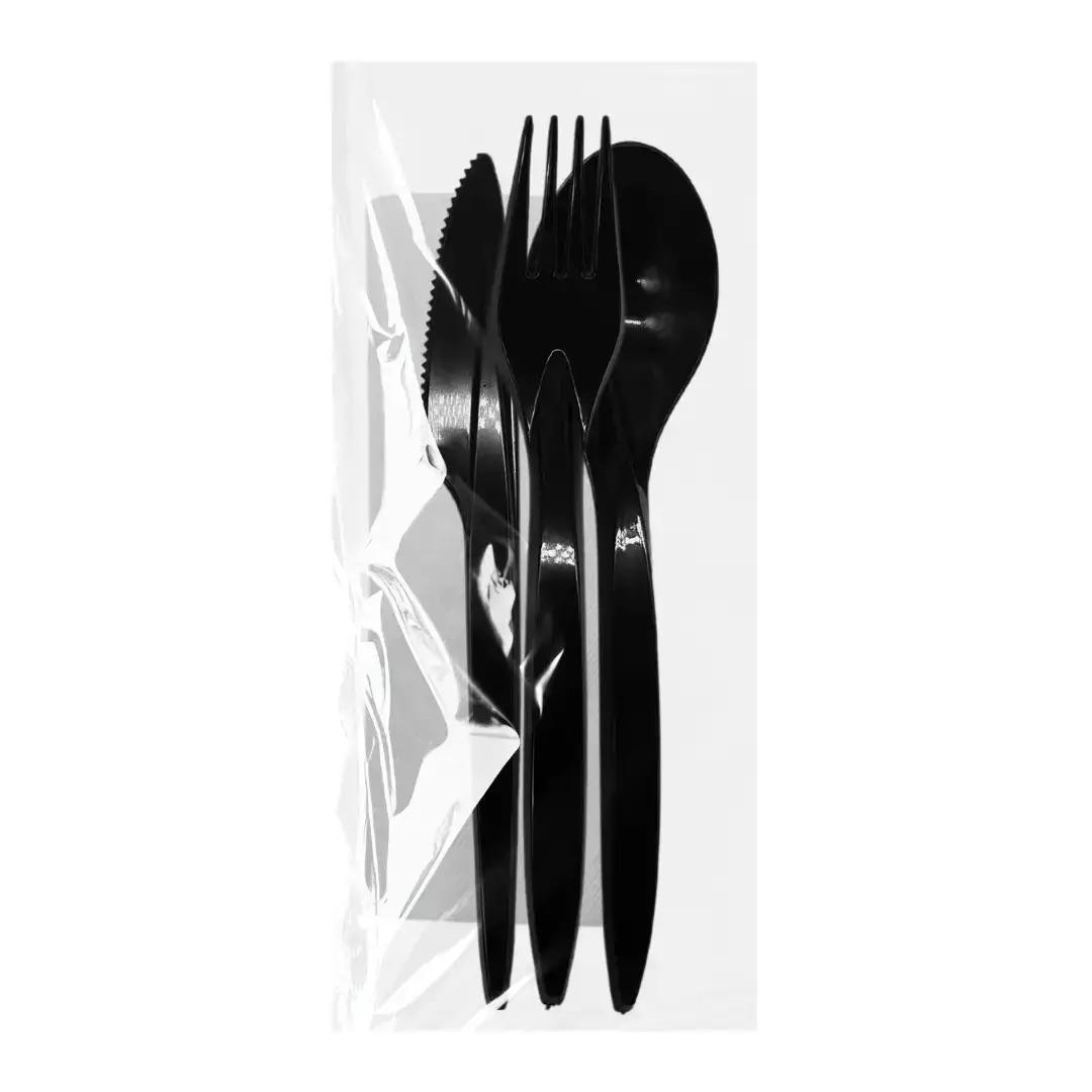 Набір одноразових столових приладів преміум виделка/ніж/ложка/серветка 200 шт. Чорний (DF-0016) - фото 2 Набір одноразових столових приладів преміум виделка/ніж/ложка/серветка 200 шт. Чорний (DF-0016) - фото 2