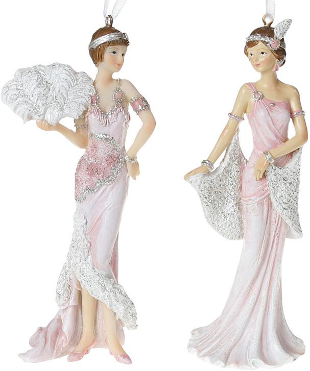 Набор подвесных статуэток Мадмуазель 15 см полистоун 2 шт. Розовый/Белый (BD-707-514)