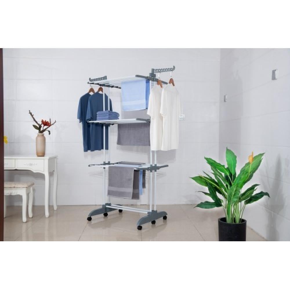 Сушилка-органайзер для белья Bonro B88 многоярусная раскладная на колесиках до 35 кг Серый (132-76-42400234) - фото 9