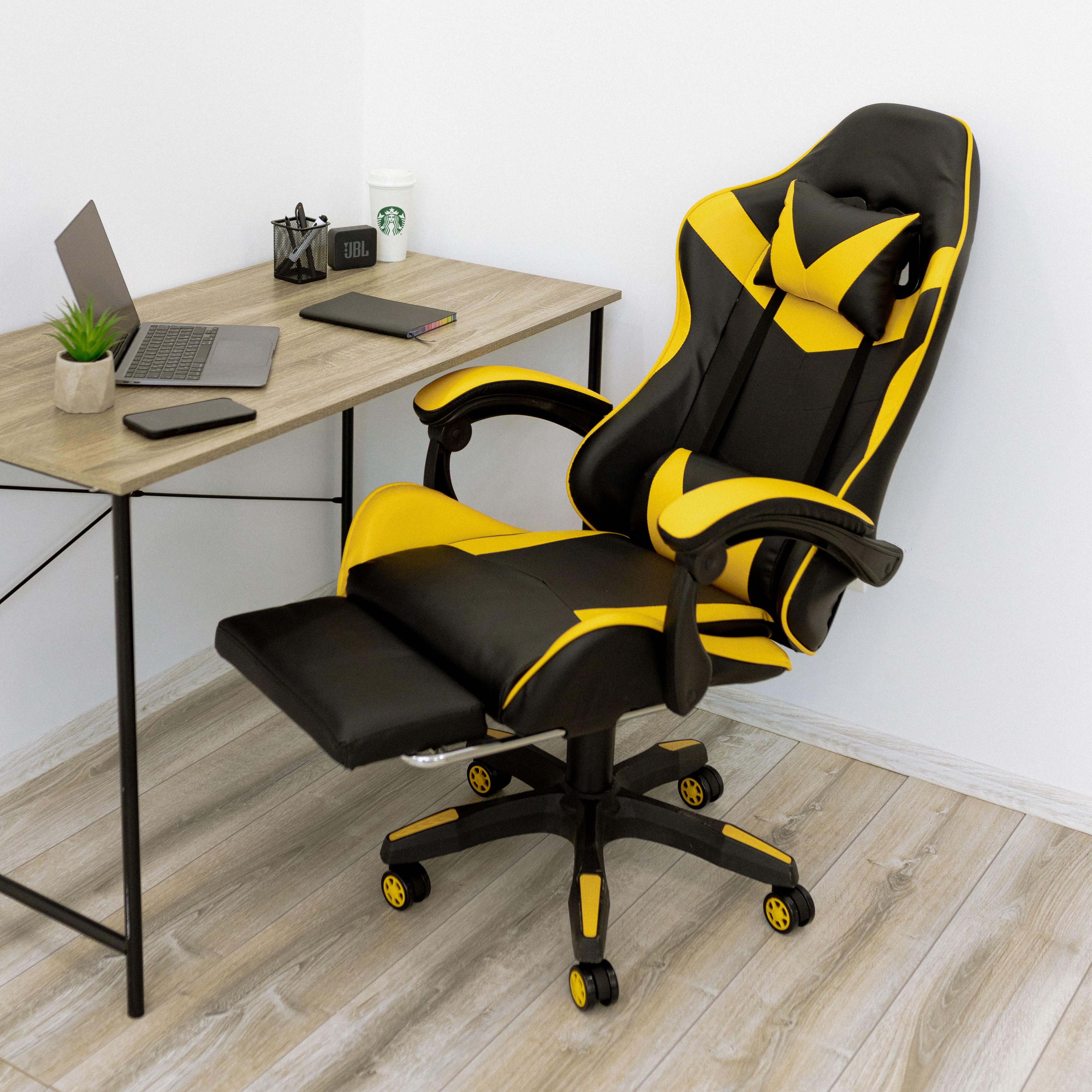 Кресло компьютерное игровое для офиса и дома 4Points GT с подушками и подставкой для ног Черный/Желтый (40044) - фото 4 Кресло компьютерное игровое для офиса и дома 4Points GT с подушками и подставкой для ног Черный/Желтый (40044) - фото 4