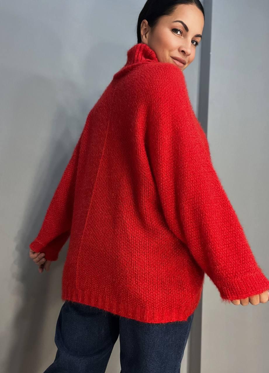 Светр жіночий MY FASHION 3267 павутинка оверсайз широкий комір хомут подовжений р. 44-48 Червоний (3118) - фото 7