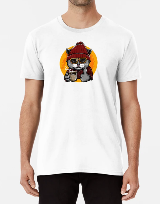 Футболка Чоловіча Stedman з принтом Кіт та кава XXL Білий