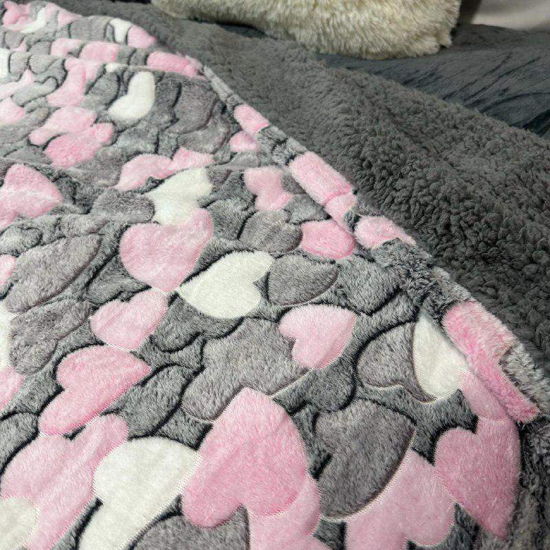 Плед-покрывало двустороннее с рисунком 150х210 см Серо-розовый (PL-1.5-5) - фото 2